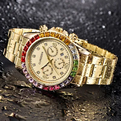 £11.99 • Buy ​Luxury Mens Diamond HIP HOP Watches Stainless Steel Calendar Quartz Wrist Watch
