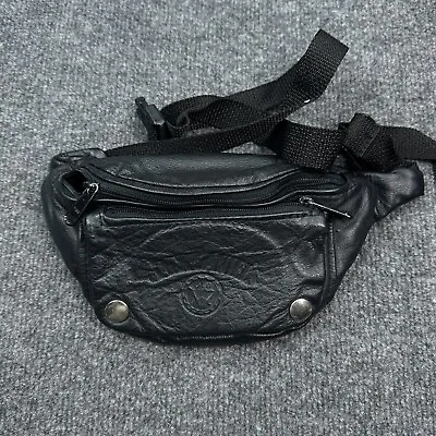 Vintage Jack Daniels Leather Fanny Pack Waist Belt Bag Black Snap Button • $23.13