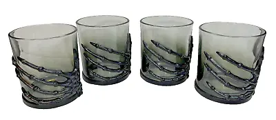 Skeleton Hand Black Metal Smoked Ombre Glass Tumblers Gothic Halloween Set Of 4 • $29.99
