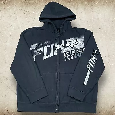VTG Y2K FOX Racing Full Zip Hoodie Sweatshirt Mens M Black MX Motocross Cyber • $21.99