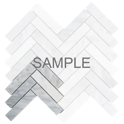 White Carrara Marble Stone Mosaic Tile Textured Herringbone Kitchen Backsplash • $3.99