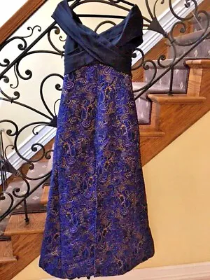 J Mendel Paisley Blue Black Evening Mermaid Gown Dress Off Shoulder NWOT Sz 4-6 • $139.99