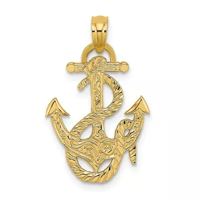 14k 14kt Yellow Gold Polished Anchor & Rope Charm PENDANT 25.95 Mm X 15 Mm • $149