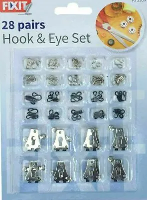 £3.49 • Buy 28pc Set Silver/Black Hook And Eye Fasteners For Fur Dress/Skirt Bra Sewing New