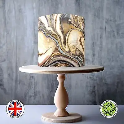 Gold Marble Pattern Wrap Around Edible Cake Topper ICING / WAFER • £7.79