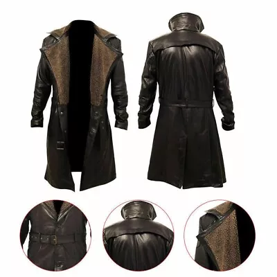 Men's Blade Runner 2049 Ryan Gosling (Officer K) Fur Leather Brown Long Coat • $119.98