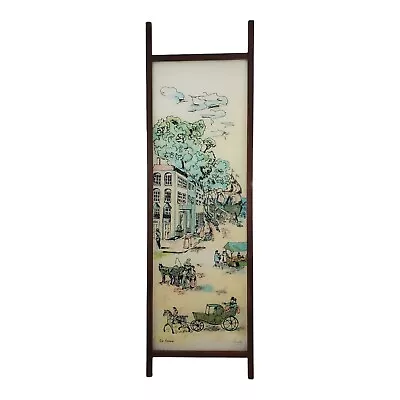 Vintage Room Divider Screen Hand Painted Wood Framed Acrylic French Country • $175