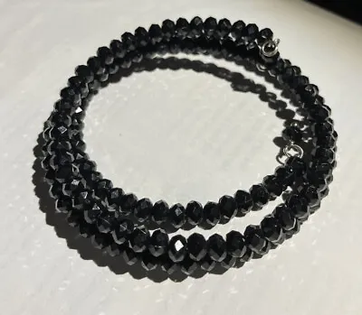 Black Crystal Faceted Beads On Adjustable Memory Wire Bracelet Costume Gothic • £2
