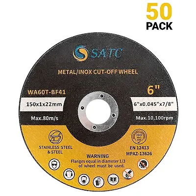 50 Pack 6  X .045  X 7/8  Cut-Off Wheels Cutting Discs Stainless Steel & Metal • $50.29