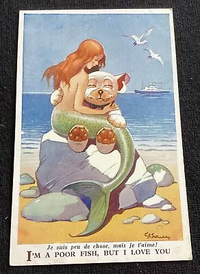 Vintage Postcard Bonzo Puppy Dog With Mermaid Cruise Ship In Background  • $4.15