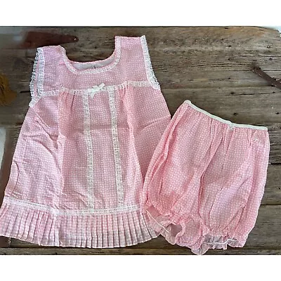 Vintage 1960s Pink Cotton Baby Doll Night Gown Bloomer Panties Set Kickaway NOS • $55