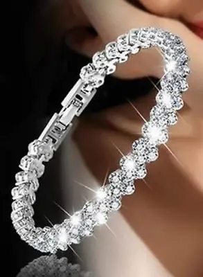 Ladies Silver Crystal Rhinestone Bracelet Wedding Bridal Birthday Jewellery UK • £3.99