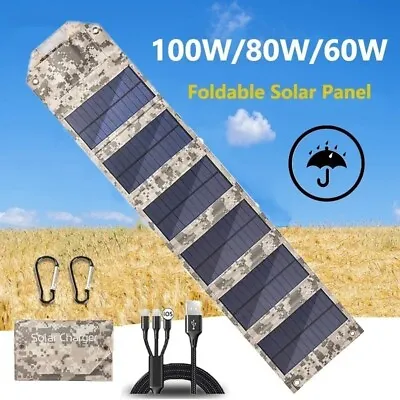 60W/80W/100W USB Solar Panel Folding Power Bank Outdoor Camping Phone Charger • £53.99