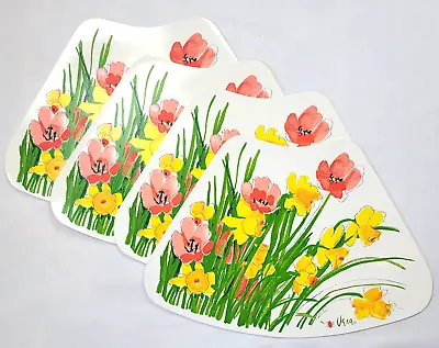 4 Vtg Vera Neumann Yellow Daffodil Vinyl Placemats Wedge Red Poppies Ladybug • $29.99