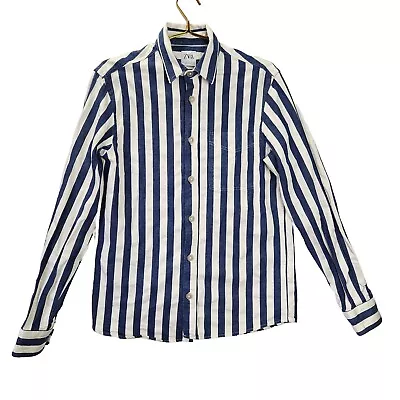 Zara Relaxed Fit Men's Size XL Blue/White Long Sleeve Stripe Button Shirt • $20.70