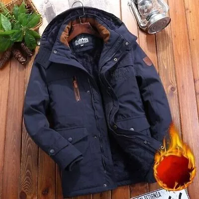 Thick WarmJacket MilitaryFleece Parkas Casual Multi-pocket Padded HoodedOvercoat • $118.06