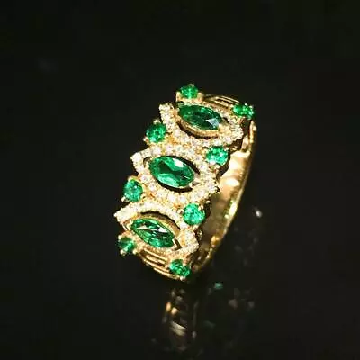 2ct Marquise Cut Lab Created Emerald Women's Wedding Ring 14k Yellow Gold Plated • $97.99