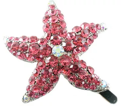 Magnet Hair Clip Use Swarovski Crystal Hairpin Starfish Seastar Mermaid PINK • $13.99