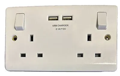 Lap 13a 2-gang Sp Switched Socket + 3.1a 2-outlet Type A Usb Charger White • £8.99