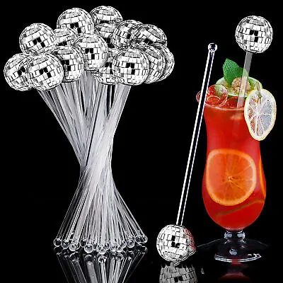 2024 Disco Balls Swizzle Sticks Reusable Cocktail Stirrers Coffee Stir Sticks • £4.44