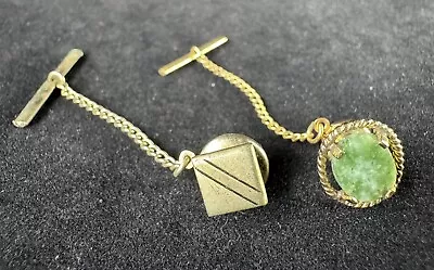 Lot Of 2 Vintage Tie Pins / Tie Tacks - Square  Swank  + Green Gemstone • $14.99