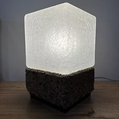 1960s VINTAGE CORK & FROSTED HAND-MADE GLASS CUBE MCM MID CENTURY LIGHT LAMP BOX • $399.99