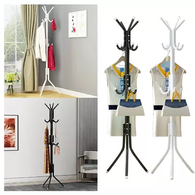 Free Standing Clothes Rack Coat Stand Black White 12 Hooks Hat Jacket Hanger • £9.20