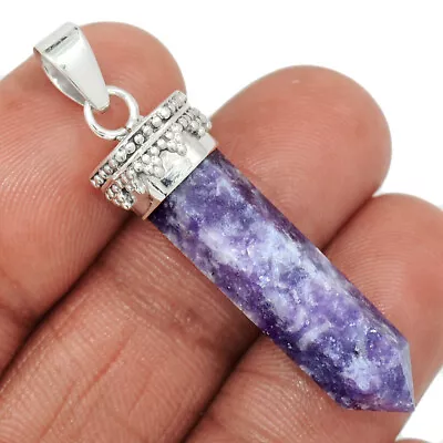 Natural Purple Lepidolite Worry Stone 925 Silver Pendant Point CP38722 • $11.99