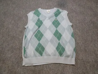 Lacoste Sweater Men's 7 2XL Green Blue Argyle Diamond V Neck Vest Golf Preppy • $34.99