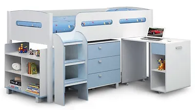 Blue Or Pink Child Cabin Bed With Desk Shelves And Drawers 3ft Storage  • £577.99