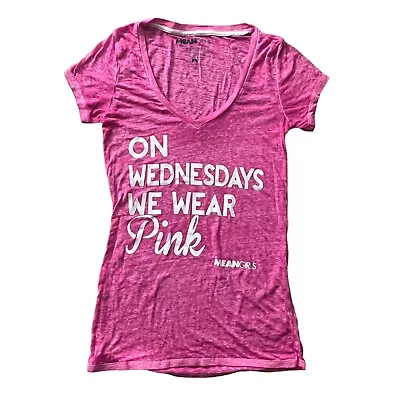 Barbie Pink Fitted V-Neck T-Shirt MEAN GIRLS On Wednesdays We Wear Pink Small • $12