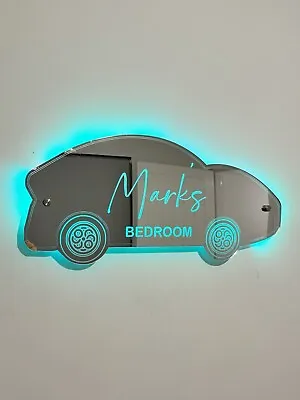 Personalised Car Boy Name Mirror - Light Up Mirror Kids Baby Room Wall Decor • £42.99