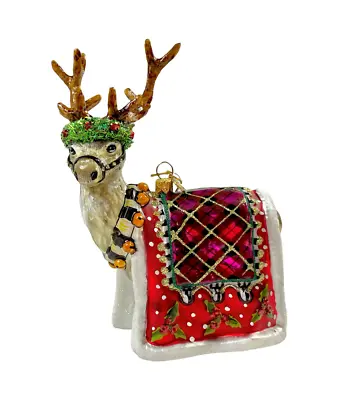 Mackenzie Childs Courtly Check Aberdeen Reindeer Christmas Glass Ornament New • $120