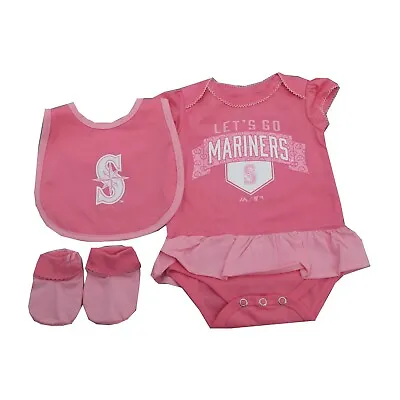 Seattle Mariners MLB Majestic Infant Girls Size Pink 3 Piece Creeper Bib & Boots • $19.99