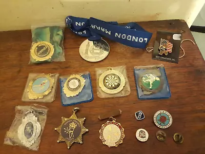 Collection Of 20th Century Medals/badges Inc London Marathon • £12