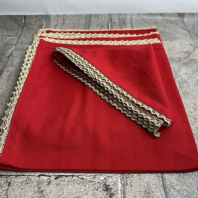 £18.68 • Buy Christmas Holidays Set Of 4 Red Linen 20” Napkins W/ Gold Trim Edges Unbranded