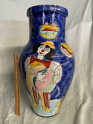 Large 20  X 11  LA MUSA Hand Painted Vase (Italy) Clowns/Carnival/Circus Themes • $44.99