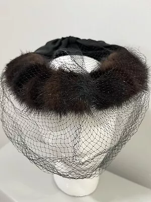 Mink Fascinator Hat Big Satin Bow Netting Black Brown Mink MEDIUM • $39.95