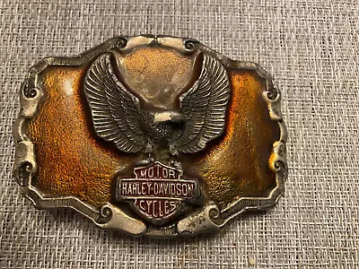 Vintage Harley-Davidson Eagle Silver Tone Enamel Belt Buckle • $24.99