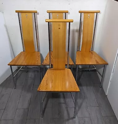 $990 • Buy Vintage Set Of 4 90s IKEA Turku Mid Century Modern Bentwood Chrome Dining Chairs