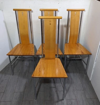 Vintage Set Of 4 90s IKEA Turku Mid Century Modern Bentwood Chrome Dining Chairs • $990