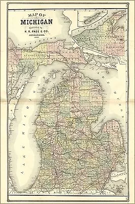 Poster Many Sizes; Map Of Michigan 1885 • $160.11