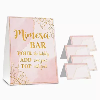 Mimosa Bar Supplies Kit - Watercolor Pink Mimosa Bar Sign - Elegant Gold Foil... • $14.58