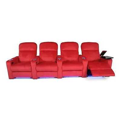 Seatcraft Venetian Red Fabric Home Theater Seating Row Of 4 Power Recline • $2396