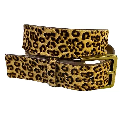 CAbi Kipling Brown Leopard Print Calf Hair Leather Belt Womens EUC Size Xsmall • $28