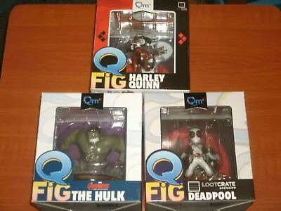 Marvel/DC Q FIGS 'QM':  HARLEY QUINN DEADPOOL & THE HULK '3-Piece Job Lot'  • £24.99