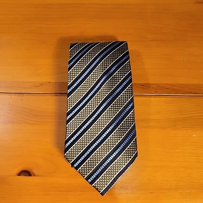 Cole & Grayson All Silk Mens Designer Neck Tie Blue On Black With Green Stripes • $14.99