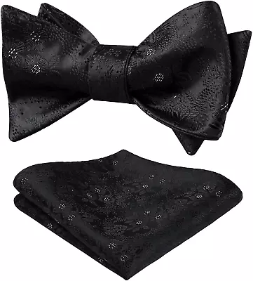 Bow Ties For Men Floral Bowties Mens Self Tie Bow Tie Handkerchief Jacquard Wove • $22.95