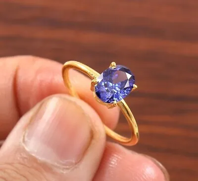 Genuine Ceylon Blue Sapphire Ring Oval Gemstone Ring Gift For Her Wedding Ring • $23.99