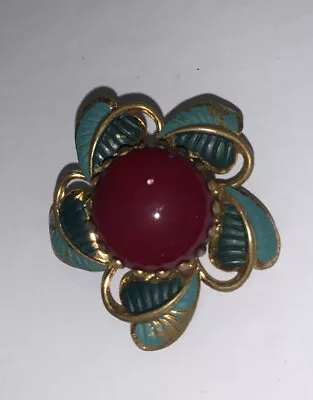 Vintage Hand Painted German Flower Brooch Pin Gold Tone • $19